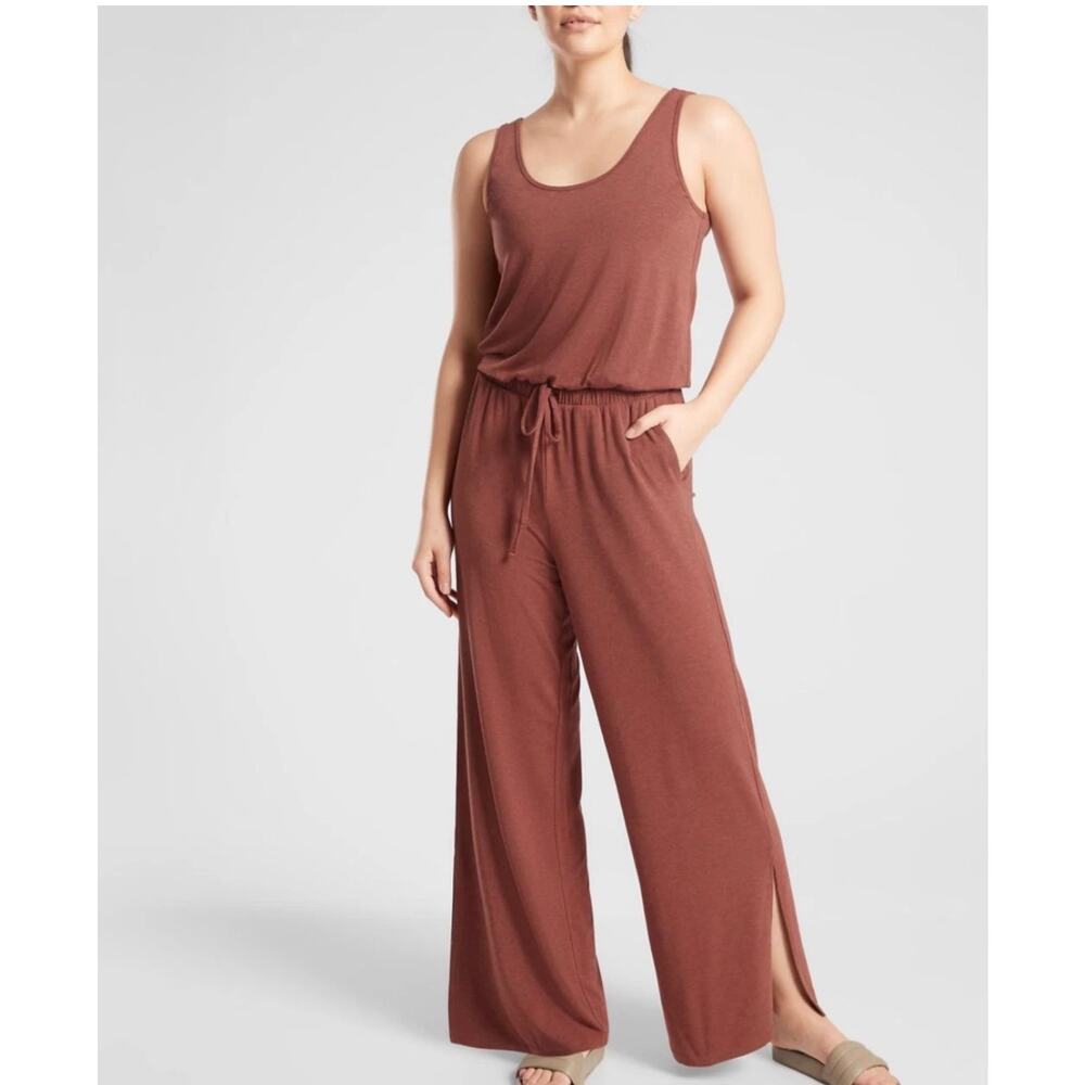 Athleta Heather Rusty Brown Red Wide Leg Coastal Romper Jumpsuit-Size 12